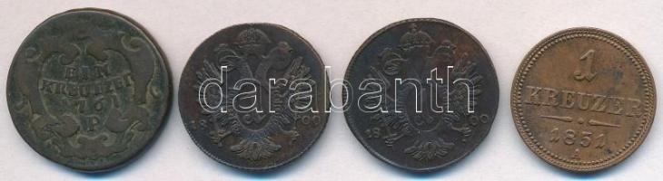 Ausztria 1761P 1kr Cu "Mária Terézia" + 1800A 1kr Cu "II. Ferenc" (2x) + 1851A 1...