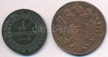 1800S 3kr Cu + 1812B 1kr Cu "I. Ferenc" T:2-,3 k