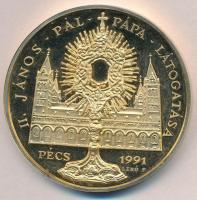 Bognár György (1944-) / Lebó Ferenc (1960-) 1991. II. János Pál pápa látogatása - Pécs aranyozott fém, piefort emlékérem (65mm) T:2(PP)