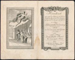 1789 a Handbuch aller unter der Regierung des Kaisers Joseph II ... című könyv (Bécs, Johann Georg Moesle) címlapja és metszetoldala, rézkarc, papír, 16×23 cm