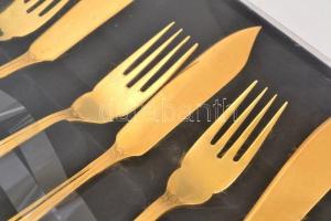 12 darabos halas étkészlet (halkés+villa), aranyozott, saját dobozában