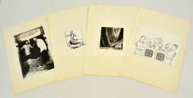 Kertész N. László (1943-2002): 5 mű - karikatúra,különböző technikák, mind jelezve, 13×15-17×21 cm
