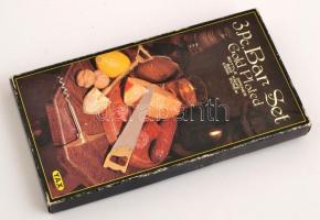 Bar Set aranyszínű asztali készlet: üvegbontó, dugóhúzó, kés, saját dobozában