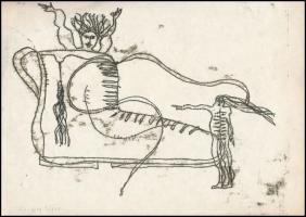 Gergely Péter (?-): 3 db toll rajz hátoldalán nyomattal, papír, jelzett, 28×20 cm (3×)