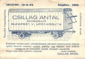 Csillag Antal bútorszállító reklámja, Budapest, Lipót körút 9. / furniture mover advertisement (fa)