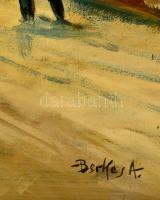 Berkes jelzéssel: Téli utca részlet. Olaj, karton, keretben, 58×74 cm