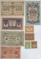 Orosz Birodalom 1912-1917. 1R + 3R + 5R Szign.: Shipov + 1915. 50k + 1917. 20R + 40R + Szocialista Szövetségi Szovjet Köztársaság 1918. 25R + 500R + 1919. 2R + 3R T:I-,III,III- Russian Empire 1912-1917. 1 Ruble + 3 Rubles + 5 Rubles Sign.: Shipov + 1915. 50 Kopeks + 1917. 20 Rubles + 40 Rubles + Russian Socialist Federated Soviet Republic 1918. 25 Rubles + 500 Rubles + 1919. 2 Rubles + 3 Rubles C:AU,F,VG
