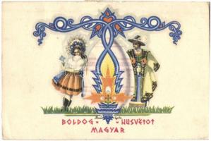 Boldog Magyar Húsvétot / Hungarian Easter greeting card, folklore s: Bozó Gyula (kis szakadás / small tear)