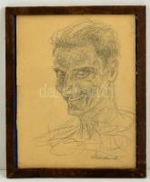 Szabó jelzéssel: Mosolygó férfi. Ceruza, papír, üvegezett keretben, 38×31 cm