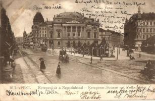 Budapest VIII. Kerepesi út és Népszínház, villamos (ázott / wet damage)