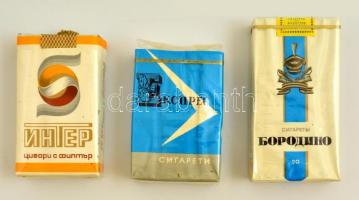 3 csomag orosz, ukrán ill. bolgár cigaretta: Inter, Ekspres, Borodino, az egyik sérült csomagolásban