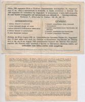 1944. "52. Magyar Királyi Osztálysorsjáték - Harmadik osztály" 1/8 sorsjegy, árusítói bély...