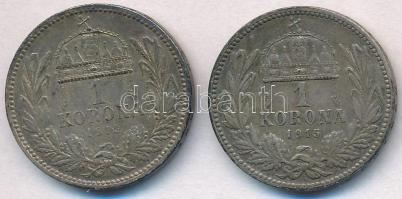 1915KB 1K Ag "Ferenc József" (2x) T:2 patina