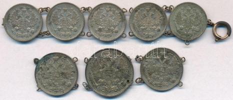 Orosz Birodalom 1909-1914. 10k Ag (5x) + 15k Ag (2x) + 20k Ag mindegyik karkötővé alakítva, legtöbb ...