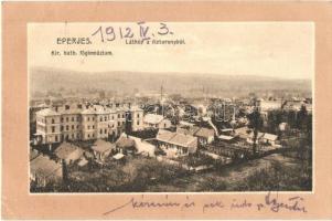 Eperjes, Presov; Királyi katolikus főgimnázium, látkép a víztoronyból. Divald Károly fia / grammar school, panorama view