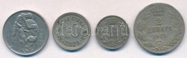 Vegyes: Albánia 1926R 1/2L Ni + Szerbia 1912. 10p Cu-Ni + Szerb-Horvát-Szlovén Királyság 1925. 50p Ni-Br + 2D Ni-Br T:2,2- Mixed: Albania 1926R 1/2 Lek Ni + Serbia 1912. 10 Para Cu-Ni + Kingdom of the Serbs, Croats and Slovene 1925. 50 Para Ni-Br + 2 Dinara Ni-Br C:XF,VF