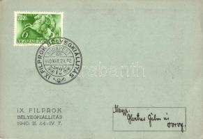 Magyarország, Kárpátalja. "1940 IX. Filprok Bélyegkiállítás" So. Stpl (EB)