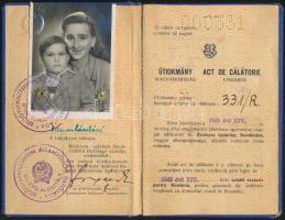 1950 Kolozsvár (Cluj), Fényképes úti okmány (útlevél) magyar állampolgárságú, állandó romániai lakos...
