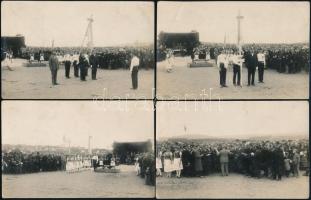 1926 Budaörs, Levente zászló avatás és eskütétel, helytörténeti anyag, 4 db fotólap, egyik fotó felületén törésnyommal, 9x14 cm