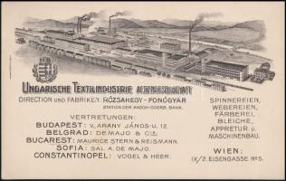 cca 1910 A Rózsahegy - Fonógyár, Felvidék - (Ungarische Textilindustrie Actiengesellschaft) reklámkártyája