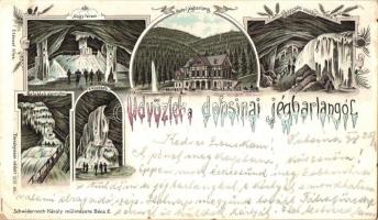 1898 Dobsina, Jégbarlang, Nagy terem, Jégbarlang hotel, vízesés / ice cave interior, hotel. Schwidernoch Károlys Floral, Art Nouveau, litho (EK)