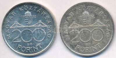 1992. 200Ft Ag "MNB" (2x) T:2 patina