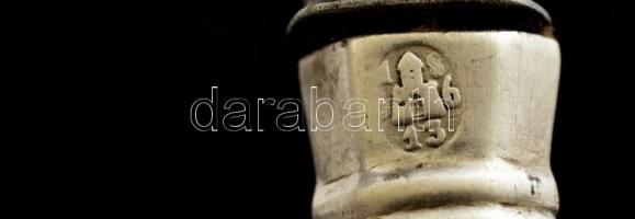 Antik ezüst (Ag.) nyelű kés+villa, jelzett, mesterjeggyel, "B. R." monogrammal, h: 17 ill....