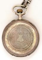 Ezüst (Ag.) Remontoir zsebóra lánccal, jelzett, működik, bruttó 81,8 g