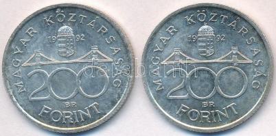 1992. 200Ft Ag "MNB" (2x) T:2 patina