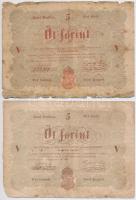 1848. 5Ft Kossuth bankó (2x) egyik vörösesbarna, másik barna nyomat T:III-,IV Adamo G109