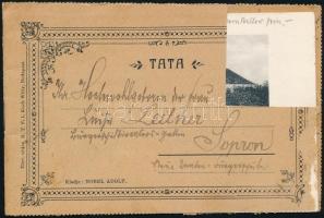 1908 Tata leporelló füzet 8 db képpel, kiadja Nobel Adolf, borítóján kivágás, 9,5x14,5 cm