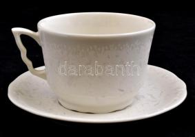 6 darabos Zsolnay manófüles teás készlet: csésze+alj, matricás, jelzett, apró kopásokkal, d: 9,5 ill...