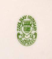 6 darabos Zsolnay manófüles teás készlet: csésze+alj, matricás, jelzett, apró kopásokkal, d: 9,5 ill...