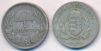 1893KB 1K Ag "Ferenc József" + 1926. 1P Ag T:2-,3