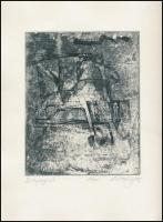 Olvashatatlan jelzéssel: Ikon, Betegágynál. 2 db rézkarc, papír, jelzett, 8x5 és 18x15 cm