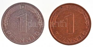 NSZK 1991A 1pf Cu bevonatú acél + 1969D 1pf acél Cu bevonat nélkül T:2 ph., szennyeződés
FRG 1991A ...