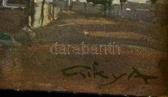 Csiky András (1894-1971): Utcarészlet. Akvarell, papír, jelzett, üvegezett keretben, 17×20 cm