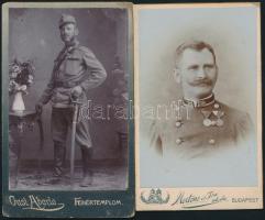 cca 1910-1914 Katonák műtermi portréi, 2 db keményhátú fotó budapesti és fehértemplomi műtermekből, 10x6 és 11x7 cm