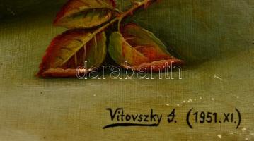 Vitovszky József (?-?): Virágcsendélet. Olaj, karton, keretben, 27×37 cm