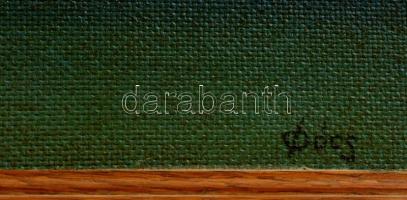 Pócs jelzéssel: Város. Kollázs, farost, lyukkal, keretben, 22×42 cm