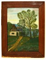 Rudnay jelzéssel: Ház az út végén. Olaj, karton, keretben, 34×26 cm