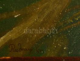 Rudnay jelzéssel: Ház az út végén. Olaj, karton, keretben, 34×26 cm