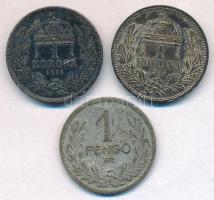 1915KB 1K Ag "Ferenc József" (2x) + 1926. 1P Ag T:2,2- patina
