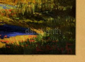 Zorkóczy jelzéssel: Viskó a parton. Vegyes technika, papír, kis gyűrődéssel, üvegezett keretben, 28×...