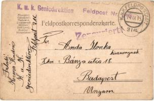 Italien per tutti quanti / WWI Feldpostkorrespondenzkarte. K.u.K. Geniedirektion Feldpost Nr. 216. (...