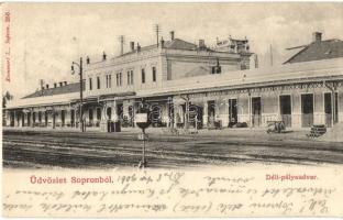 Sopron, Déli pályaudvar, vasútállomás. Kummert L. kiadása (EK)