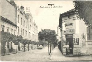 Szeged, Margit utca az új leányiskolával, Krier Simon üzlete (EK)