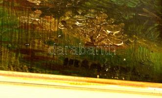 Olvashatatlan jelzéssel: Fák az ösvény mellett. Olaj, karton keretben, 25×17 cm