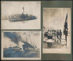 cca 1914 Hadihajókról készült fotók, albumlapokra ragasztva, 7 db, kb. 9x13 cm / warships