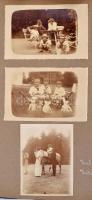 1914-1917 Családi fotóalbum, főként Ludányban, gyerekekről, 70 db albumlapra ragasztott fotó, felira...